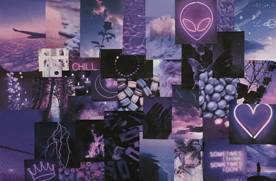 Etcollage af lilla billeder og billeder