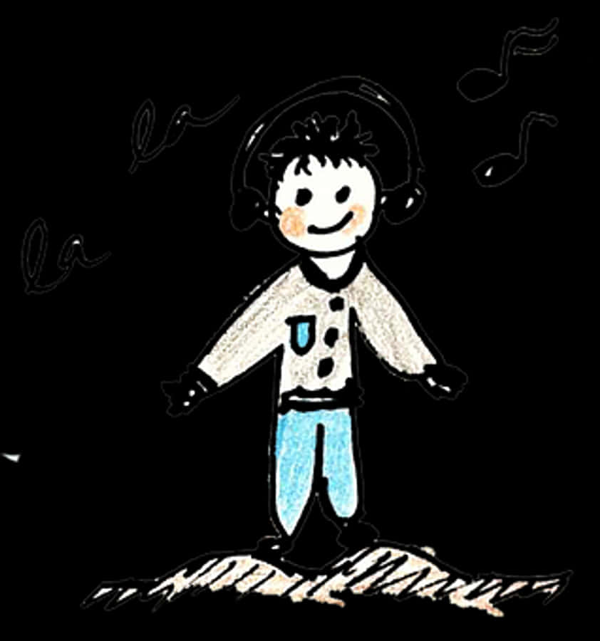 Childs Drawing Listeningto Music
