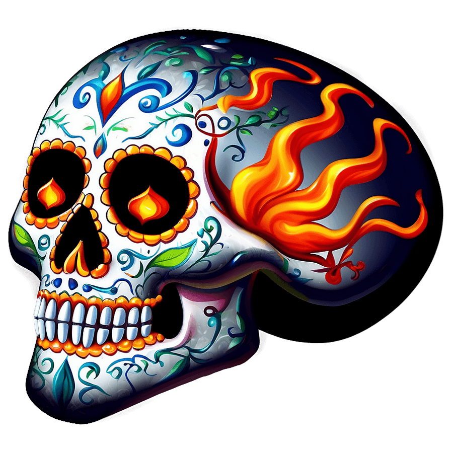 Sugar Skull in Fire PNG 32