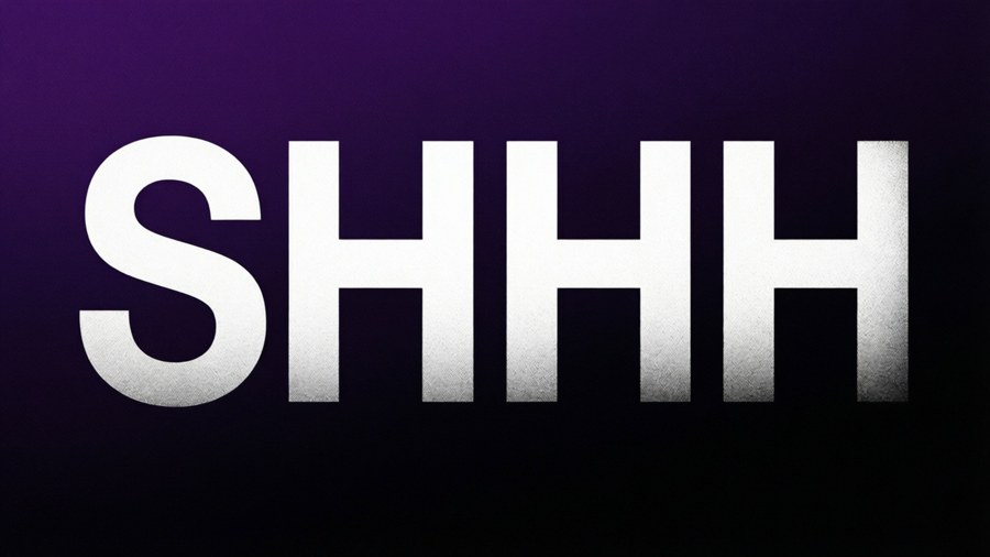 A bold typographic wallpaper with gradient background and large 'SHHH' text.