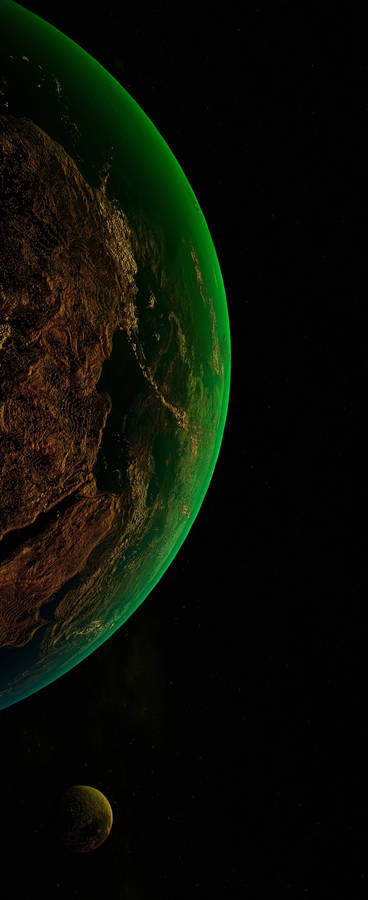 Etbillede af en isoleret planet, oplyst af et lys, der reflekterer fra en iPhone Xs.