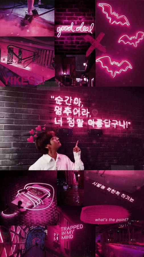 Download Bts Taehyung Neon Pink Aesthetic Wallpaper Wallpapers Com