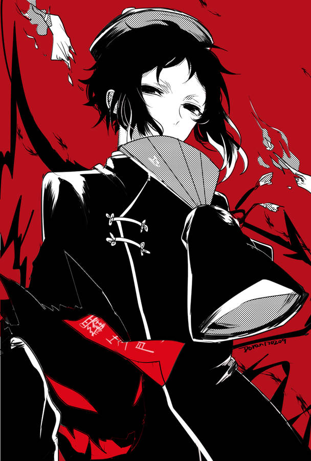 Download Bungo Stray Dogs Akutagawa With Fan Wallpaper | Wallpapers.com