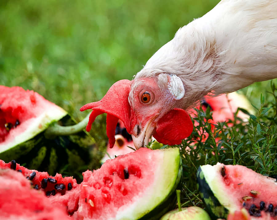 Frango se Deliciando com Melancia