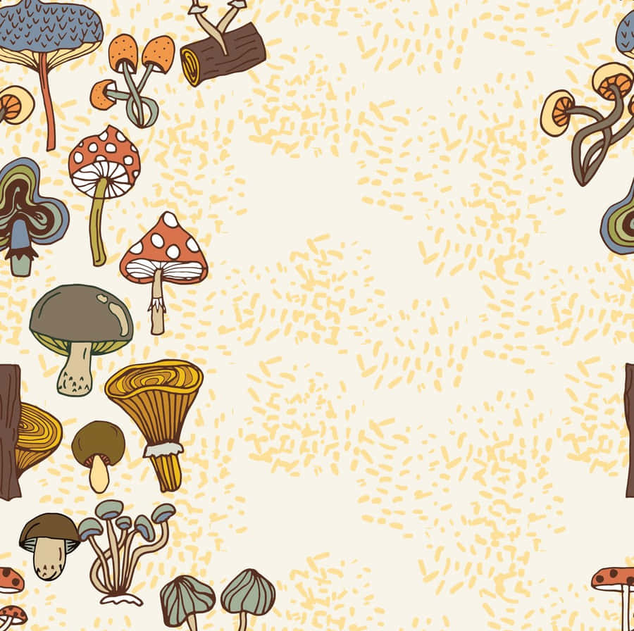 Vintage Cute Mushroom Vector Art Border