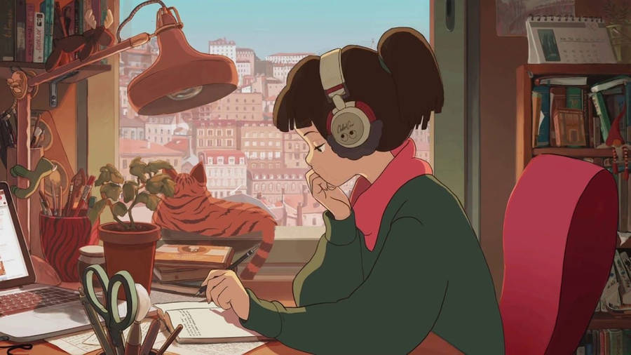 Lo Fi Anime Shizuku Ghibli karakter Nat Sky Scene