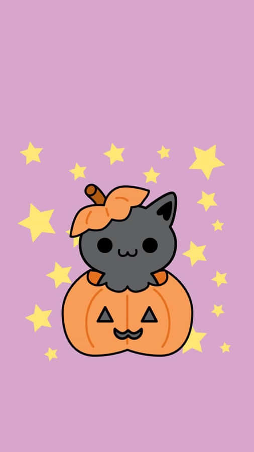Gato Fofo em Abóbora Estética de Halloween