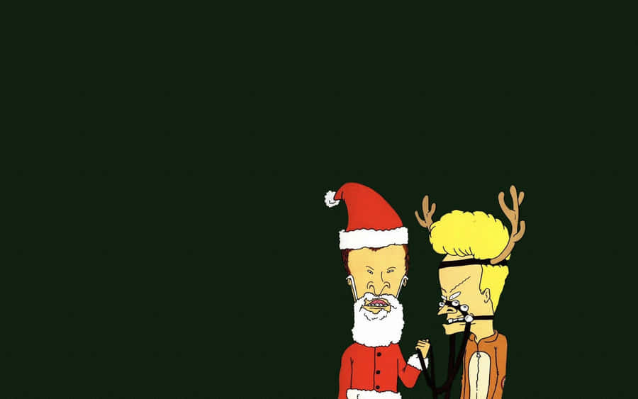 EinCartoon-Bild vom Weihnachtsmann und einem Mann mit einem Rentier
