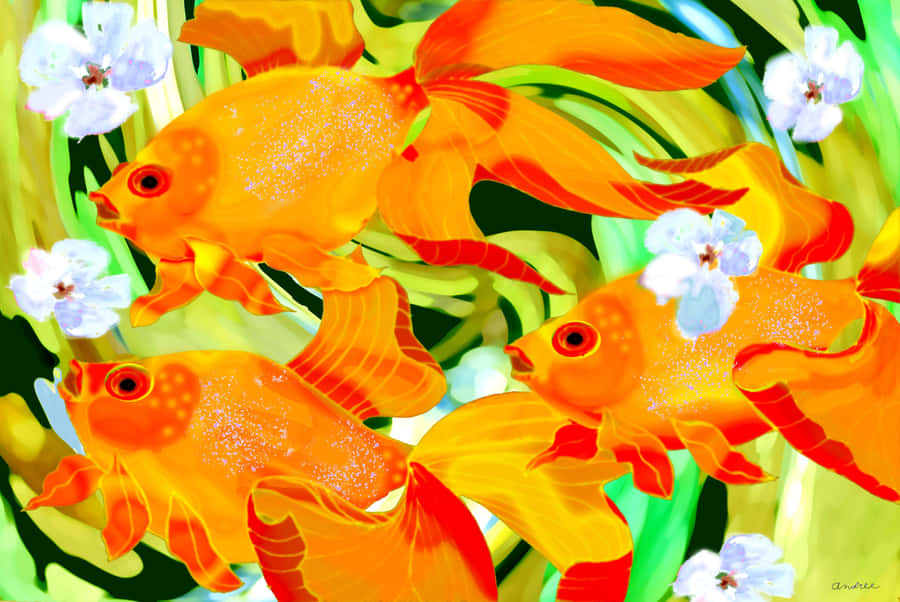 Lyseorange guldfisk, der svømmer gennem det bølgende vand.