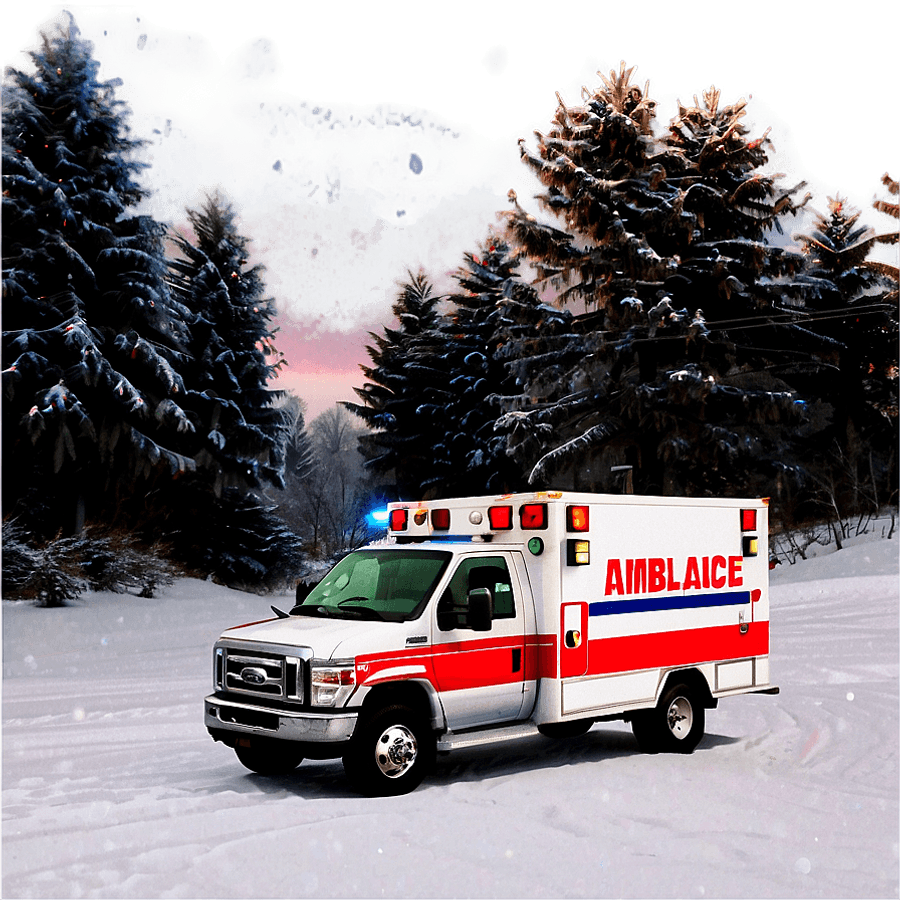 Ambulance in Winter Scene PNG atj79