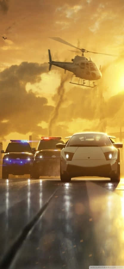 IphoneXs Max Hintergrundbild mit einem Helicopter von "Need For Speed Heat"