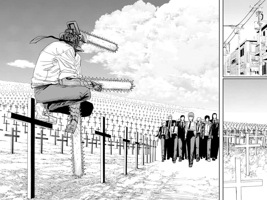 Chainsaw Man Seduto su Croci