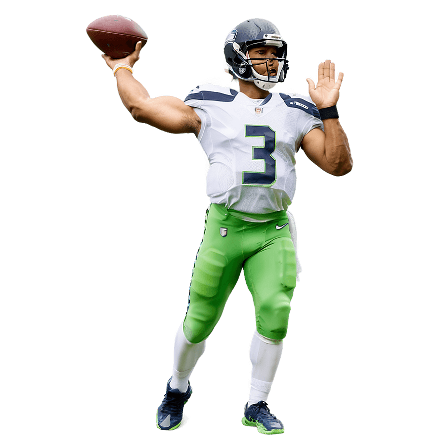 Russell Wilson Throwing Pose PNG oea
