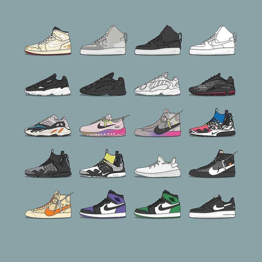 Download Cartoon Jordan Shoes Various Editions Wallpaper | Wallpapers.com