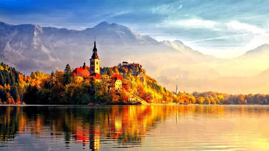 Download Castle In Autumn During Sunset Wallpaper | Wallpapers.com