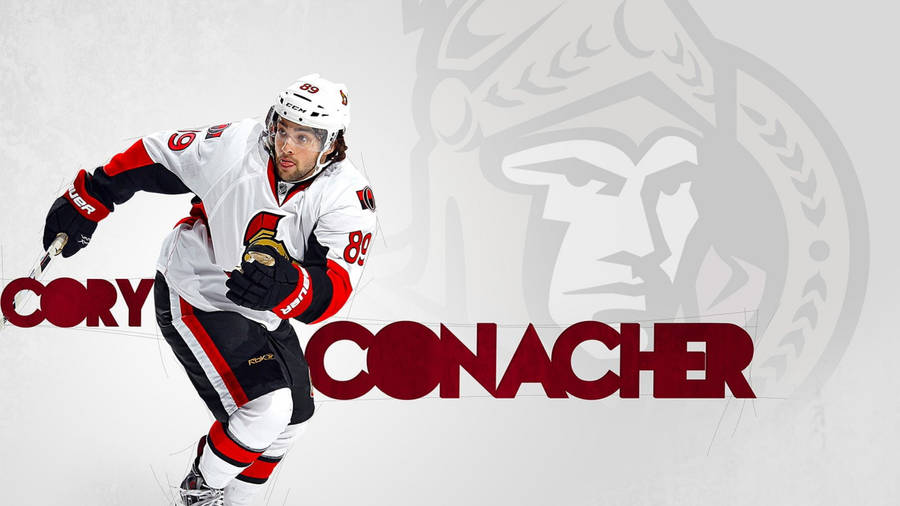 OttawaSenators Cory Conacher skulle översättas till "Ottawa Senators" Cory Conacher på svenska, och skulle användas som ett val för en dator- eller mobiltelefonbakgrund med bilder av spelare från Ottawa Senators-hockeylaget.