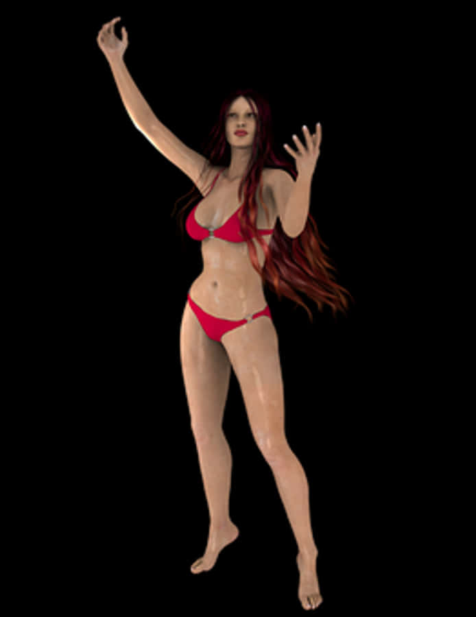 Red Bikini3 D Model Pose