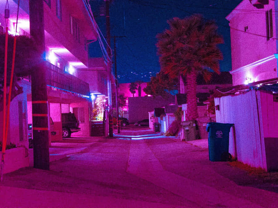 Estética de Rua Neon Roxo à Noite