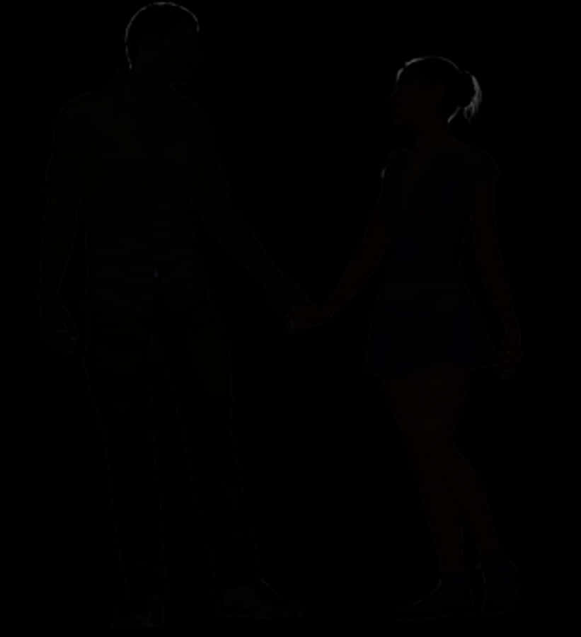 Silhouetted Couple Holding Hands