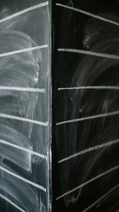 Macro shot of blackboard surface with horizontal illegible chalk scribbles, shallow focus