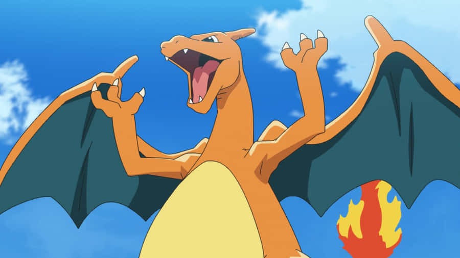 Billeder af Charizard animerer over baggrunden.