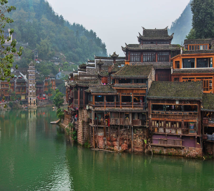 Download Chinese Houses On Water Wallpaper | Wallpapers.com