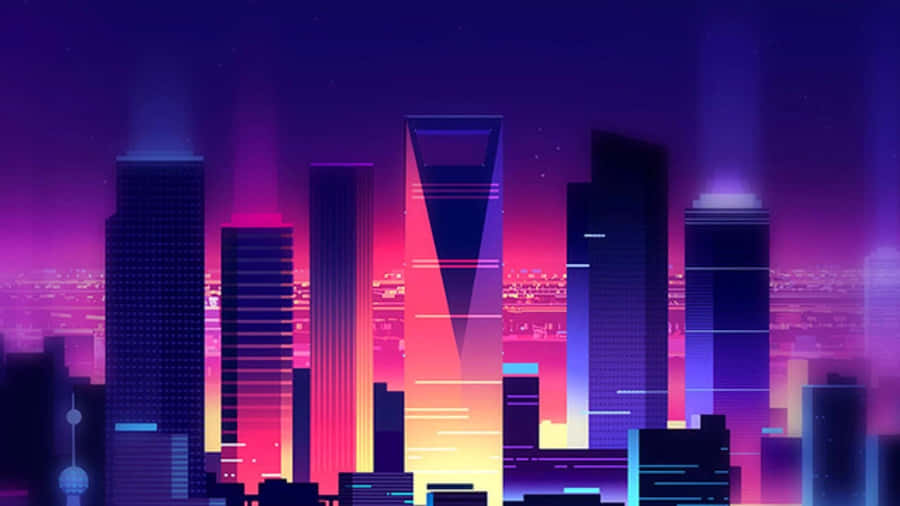 Ciudadde Synthwave Edificios Altos.