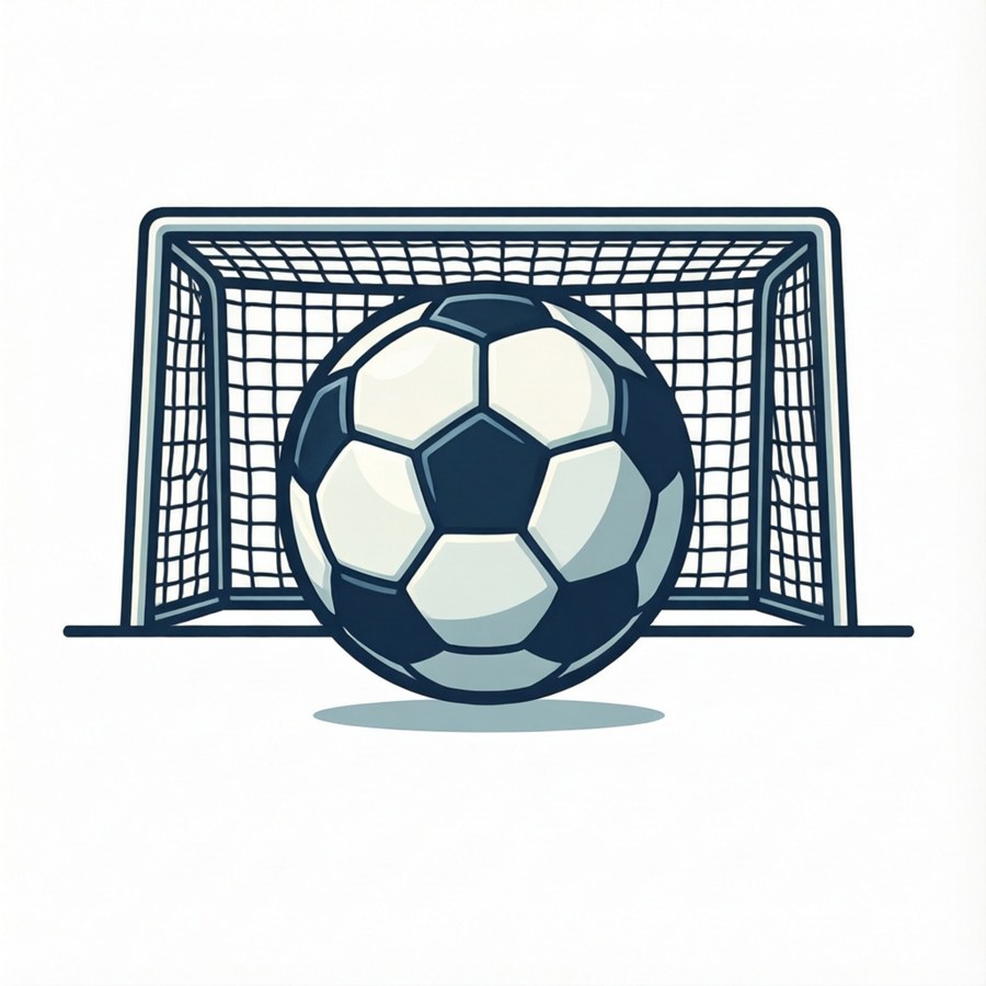 Vektor minimalis bola Pro Evolution Soccer dan jaring gawang dengan latar belakang putih