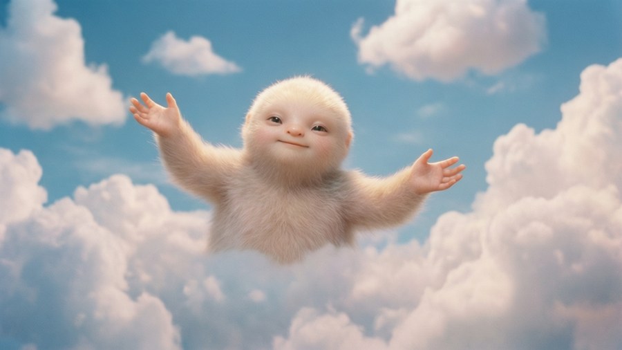 Spinda floating serenely among the clouds