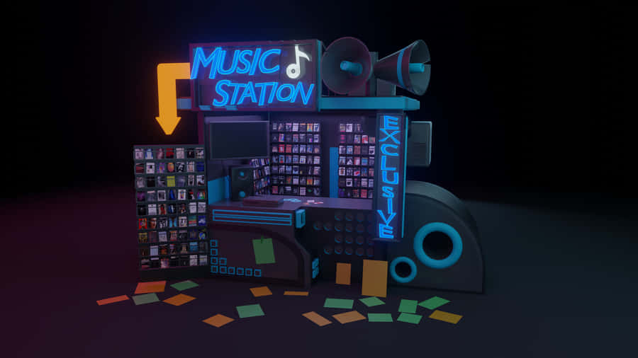 Retro Musikstation Neon-Schild