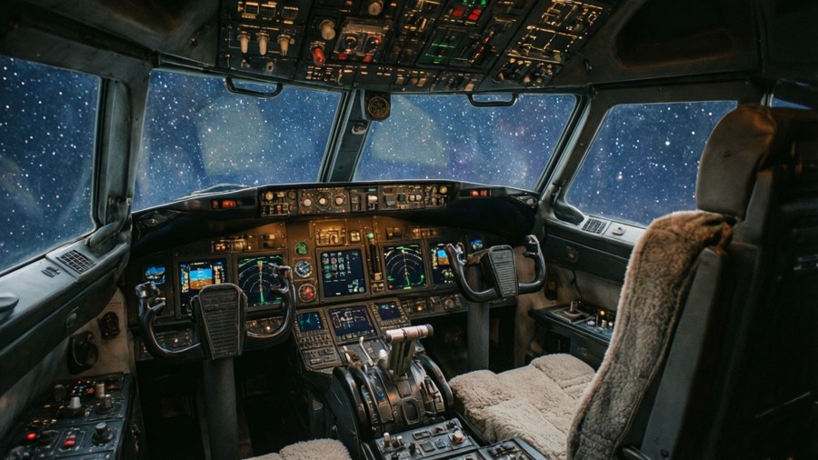 Interior cockpit view of the Millennium Falcon.