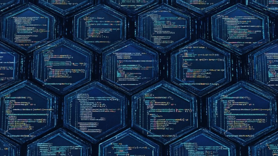 A seamless pattern wallpaper made of JavaScript object and array symbols.