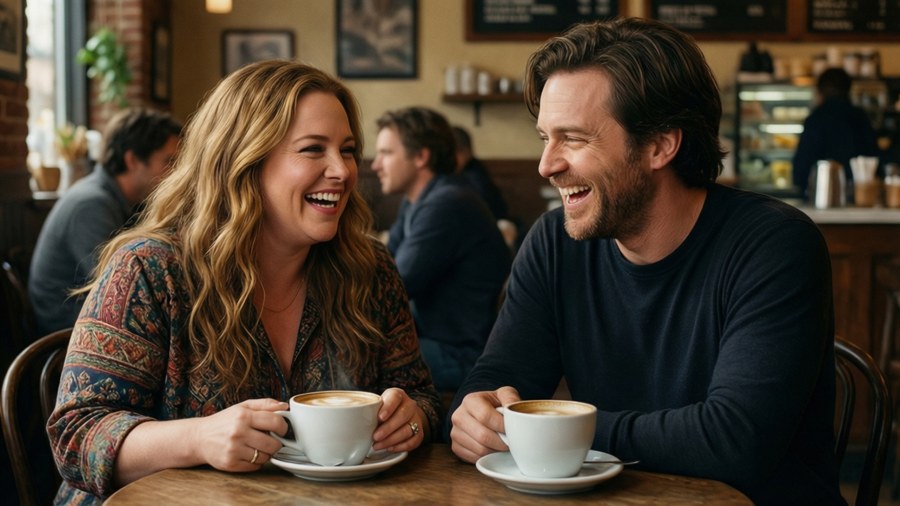 Coffee Date Laughter Wallpaper