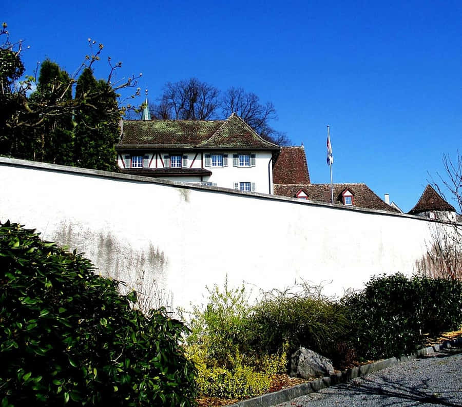 Edifício Histórico de Rapperswil Jona Atrás de Muro Branco