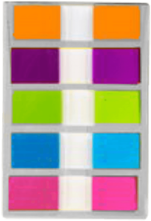 Colorful Post It Notes Array PNG — A grid of colorful rectangular blocks in orange purple green blue and pink arranged in rows with white separators.