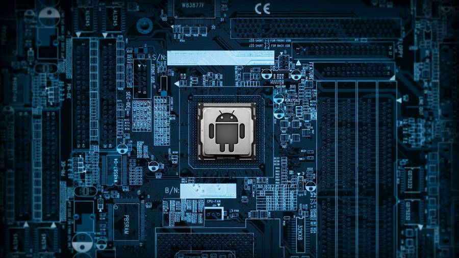 Cool HD aesthetic Android logo on motherboard Tablet wallpaper