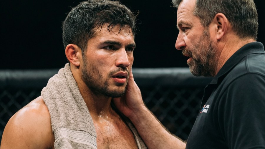 Alex Perez listens intently to his coach's advice during a break in the fight.