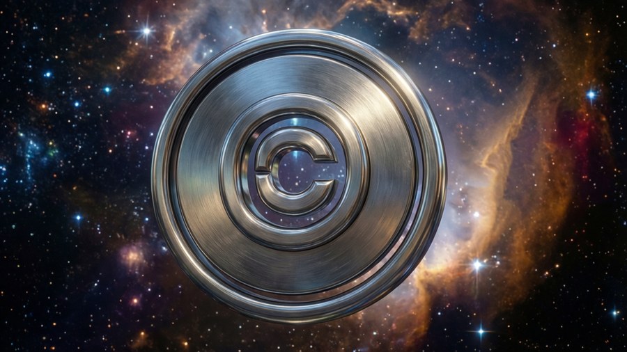 A 3D space wallpaper with a metallic Debian logo among stars.