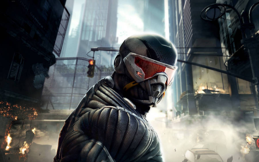 Download Crysis 3 Nanosuit Against Burning City 4k Wallpaper ...