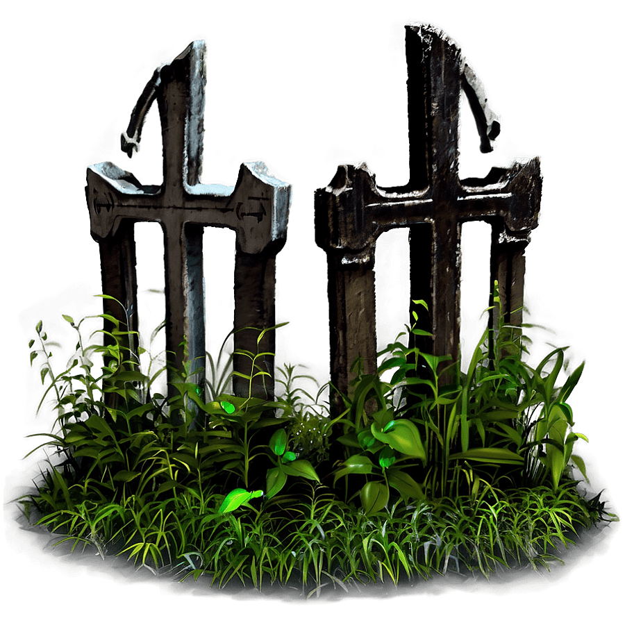 Overgrown Graveyard with Weeds PNG iil