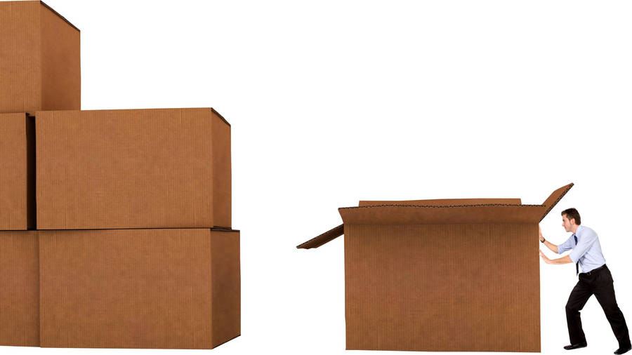 Kraft Box Man Pushing Package