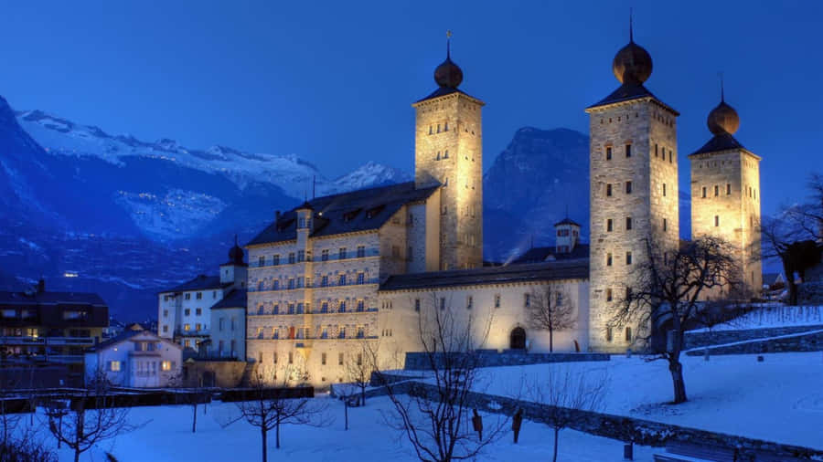 Stockalper_ Palast_ Brig_ Winter_ Nacht