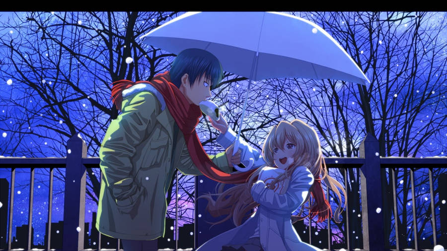 Download Cute Anime Couple Winter Walk Wallpaper | Wallpapers.com
