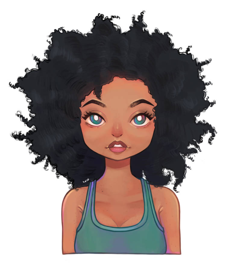 Afro black girl cartoon with 