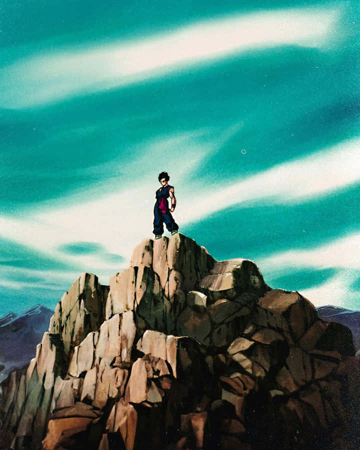Dragon Ball Held Steht Auf Berggipfel