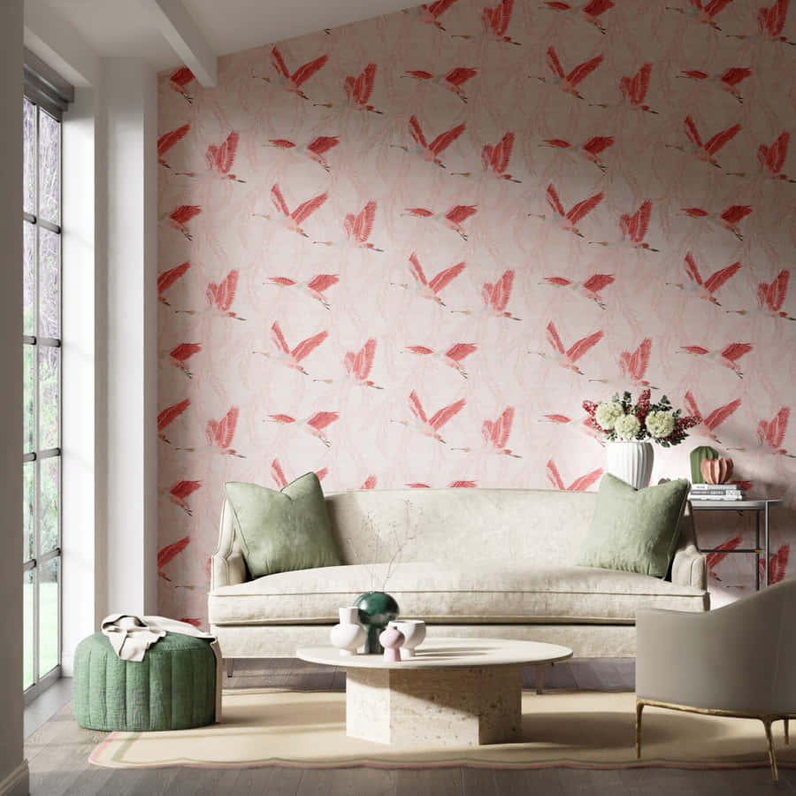 Interior Elegante de Sala de Estar em Rosa