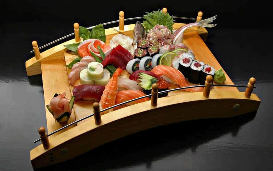 Fundocom cenário de Conjunto de Barco Ponte Sushi de Comida Japonesa