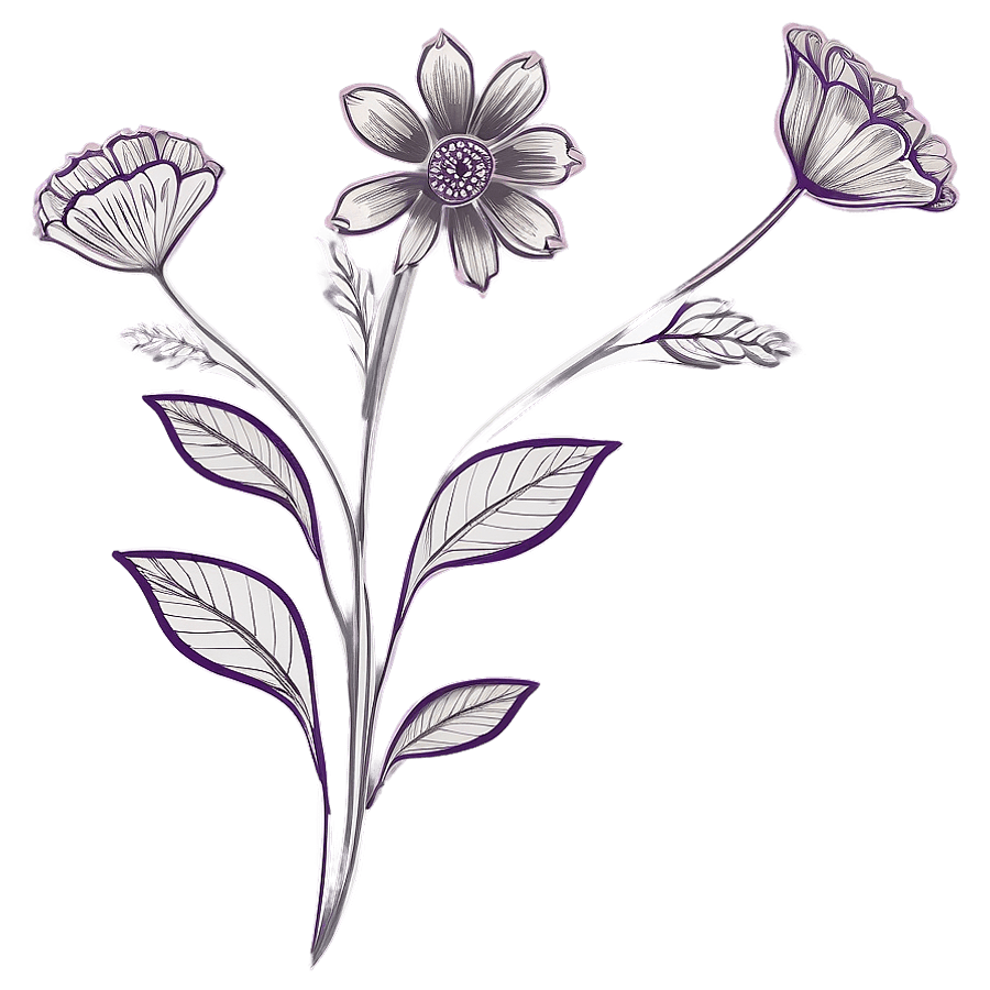 Simple Floral Artwork Outline PNG 61