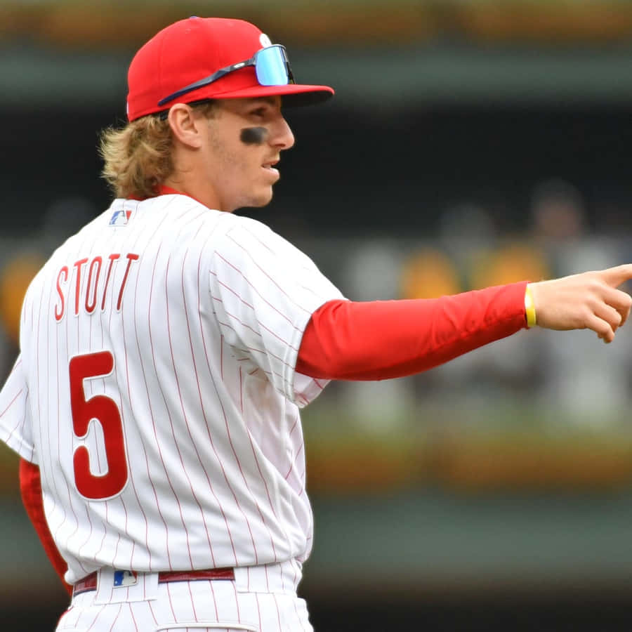 Giocatore di Baseball Bryson Stott che Punta