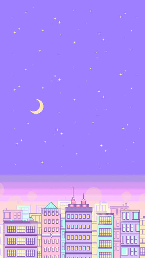 Cidade ao Anoitecer em Roxo Pastel